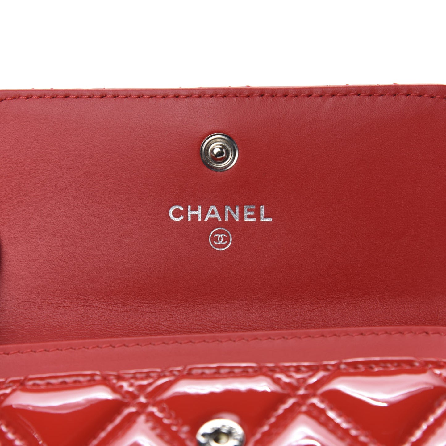 Patent Quilted Double Stitched Flap Card Holder Red