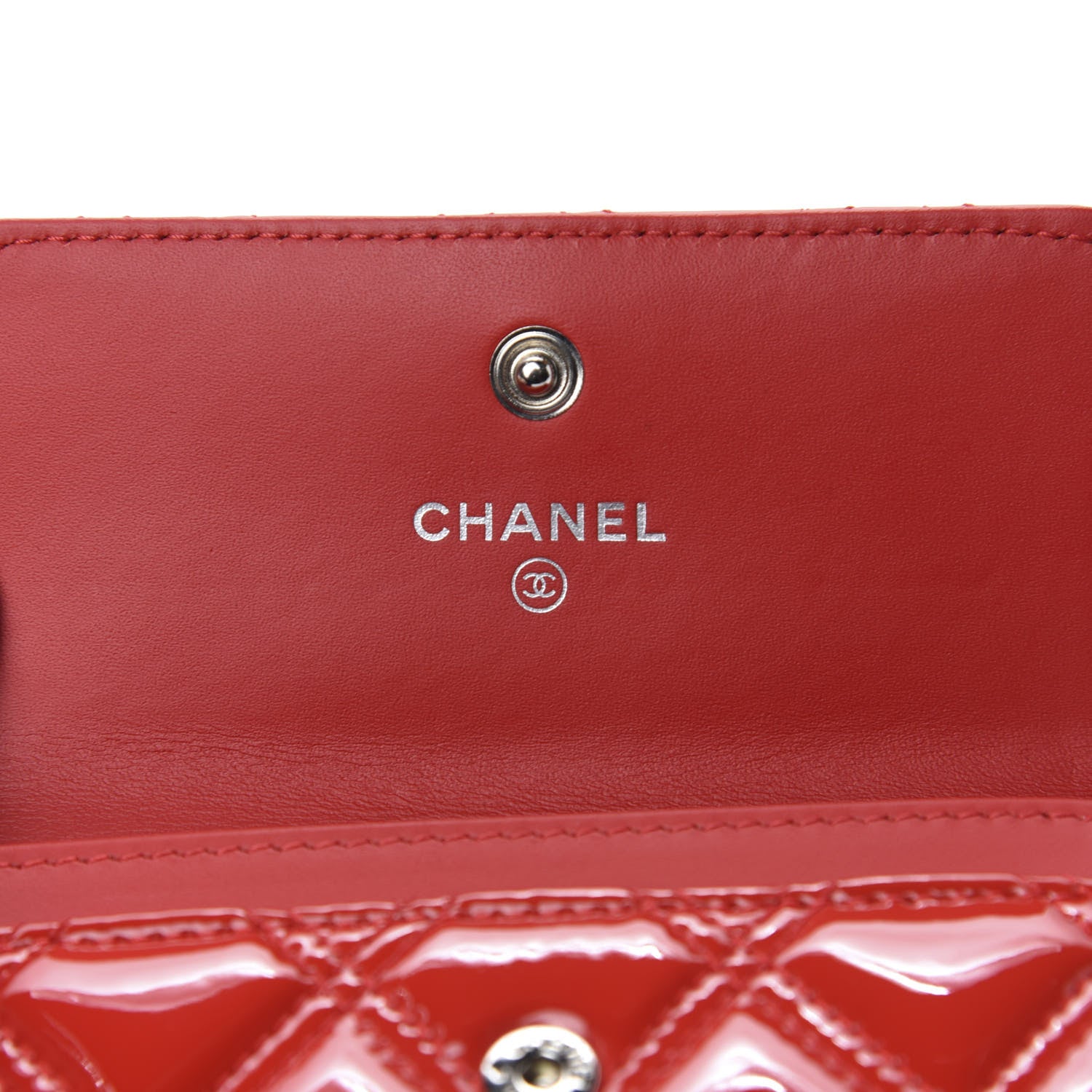 Chanel Patent Quilted Double Stitched Flap Card Holder Red 6 of 8