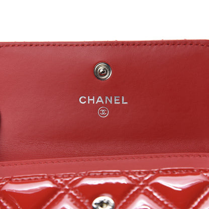 Chanel Patent Quilted Double Stitched Flap Card Holder Red 6 of 8