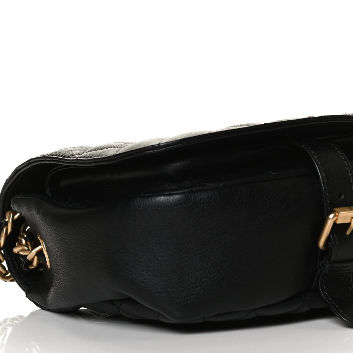 Grained Calfskin Quilted Messenger Flap Black