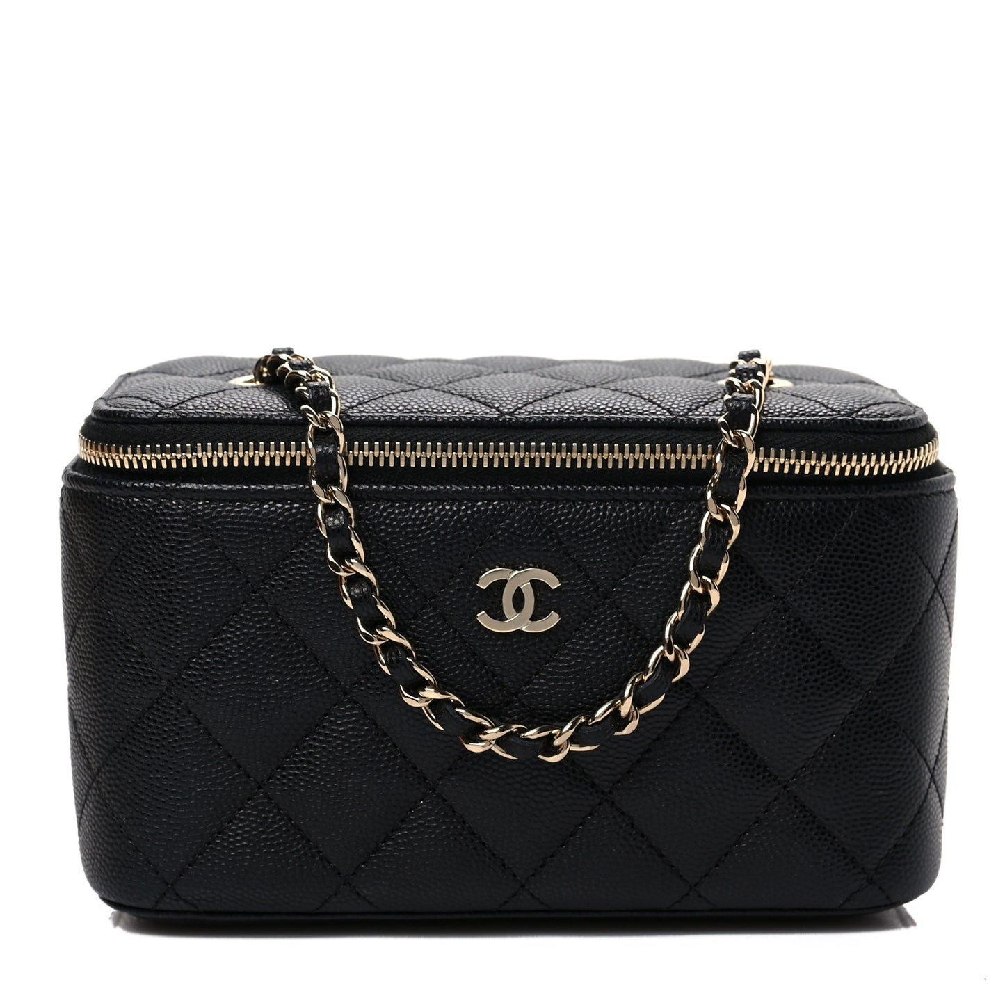 Caviar Quilted Small Vanity Case With Chain Black