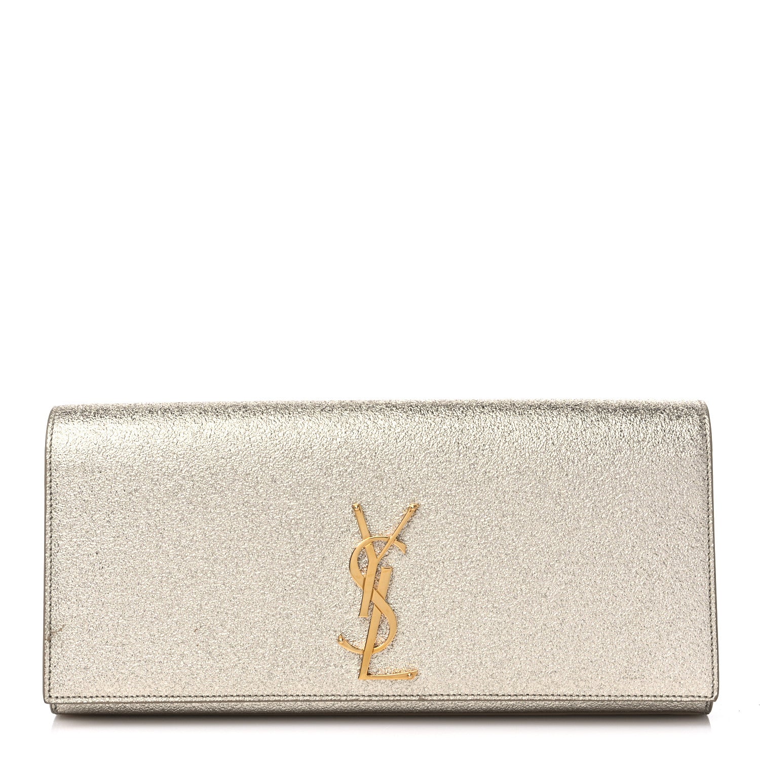 Saint Laurent Metallic Textured Calfskin Classic Monogram Cassandre Clutch Pale Gold 1 of 8