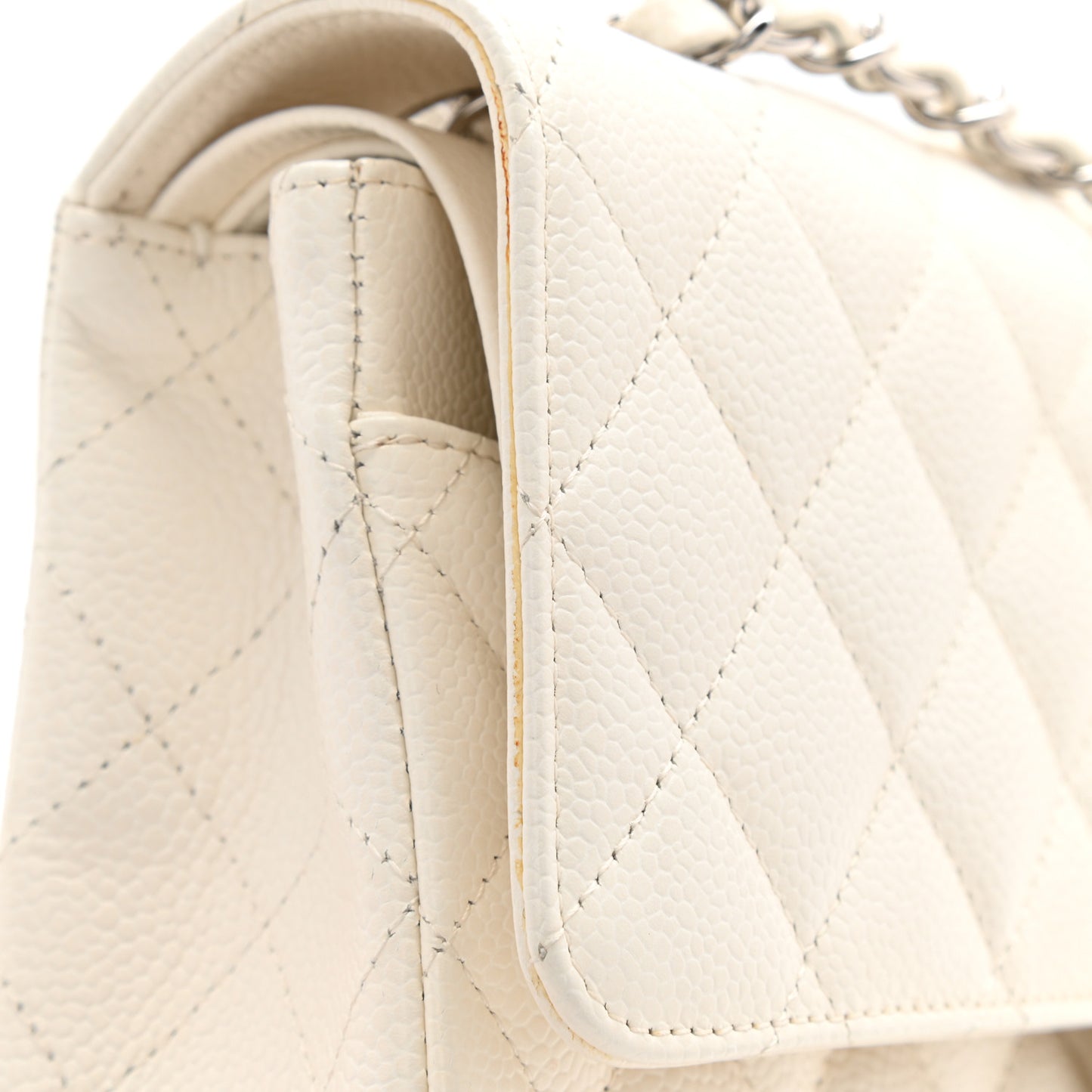 Caviar Quilted Medium Double Flap White