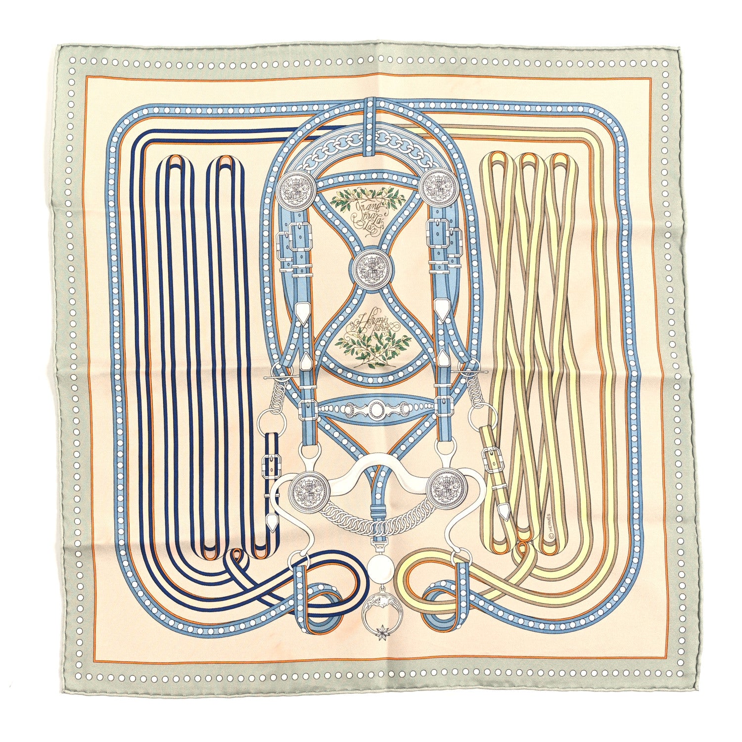 Hermes Silk Carre Grand Tralala Scarf 45 Vert Amande Beige Bleu 1 of 3