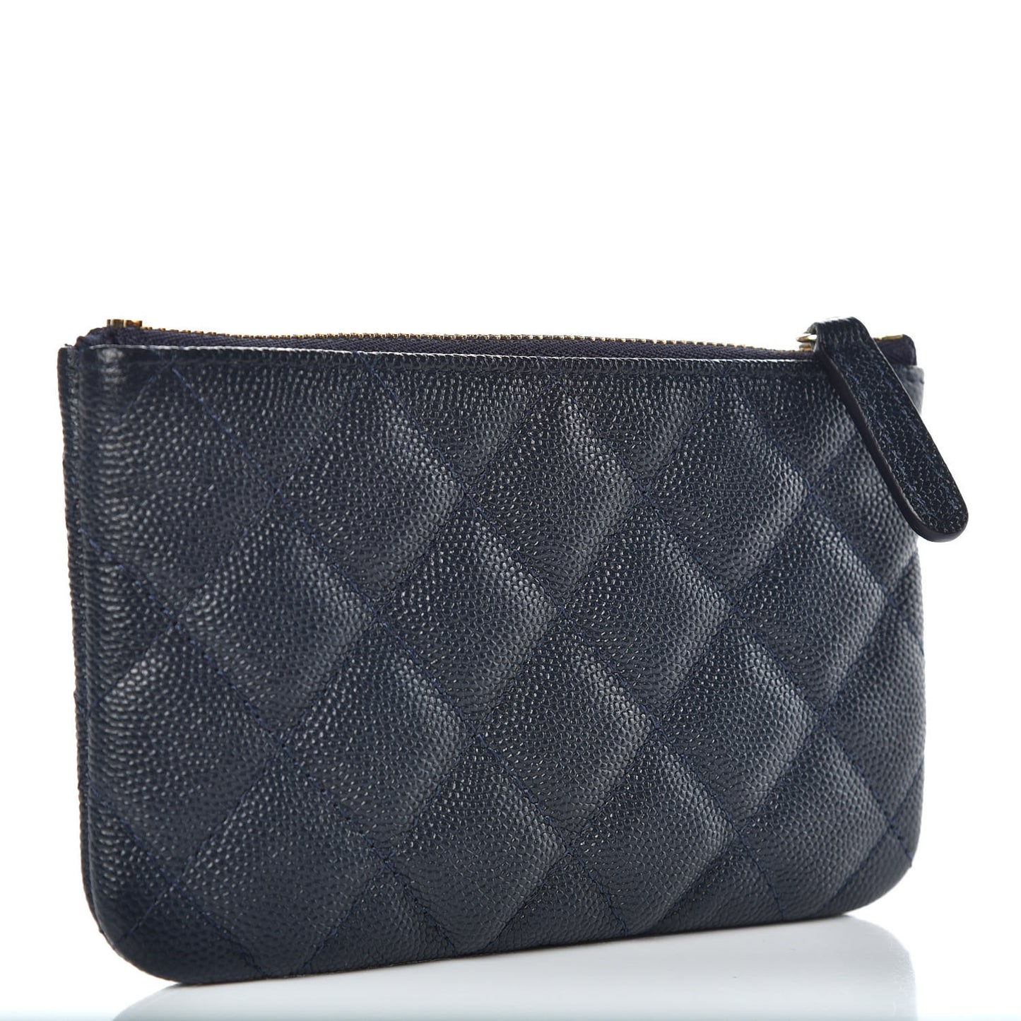 Metallic Caviar Quilted Small Cosmetic Case Dark Blue