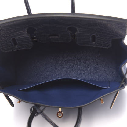 Hermes Taurillon Novillo Matte Alligator Birkin Touch 25 Bleu Saphir Marine 7 of 38
