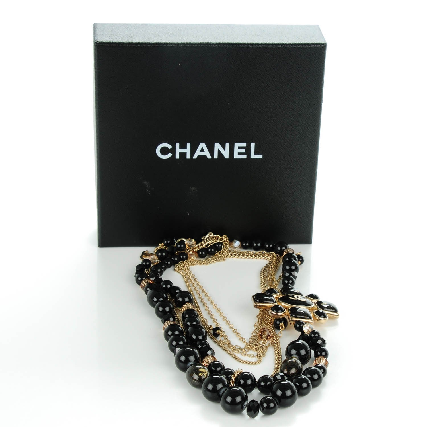 Chanel Gripoix Beaded CC Medallion Necklace Gold Black 6 of 6