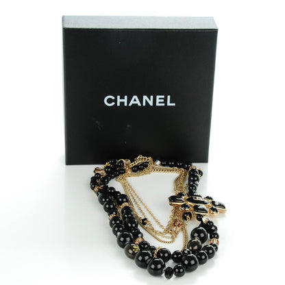 Chanel Gripoix Beaded CC Medallion Necklace Gold Black 6 of 6