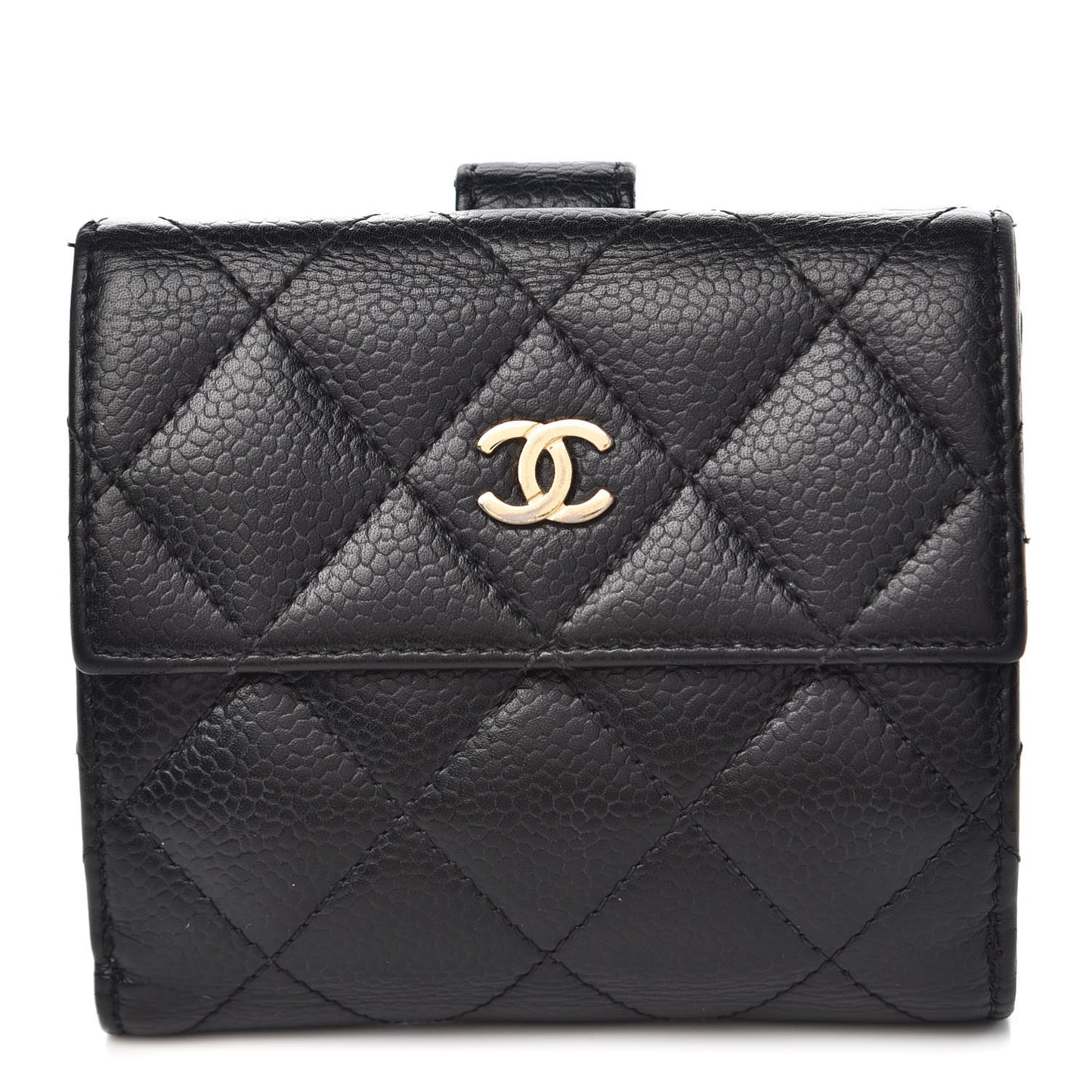 Caviar Quilted Compact French Flap Wallet Black