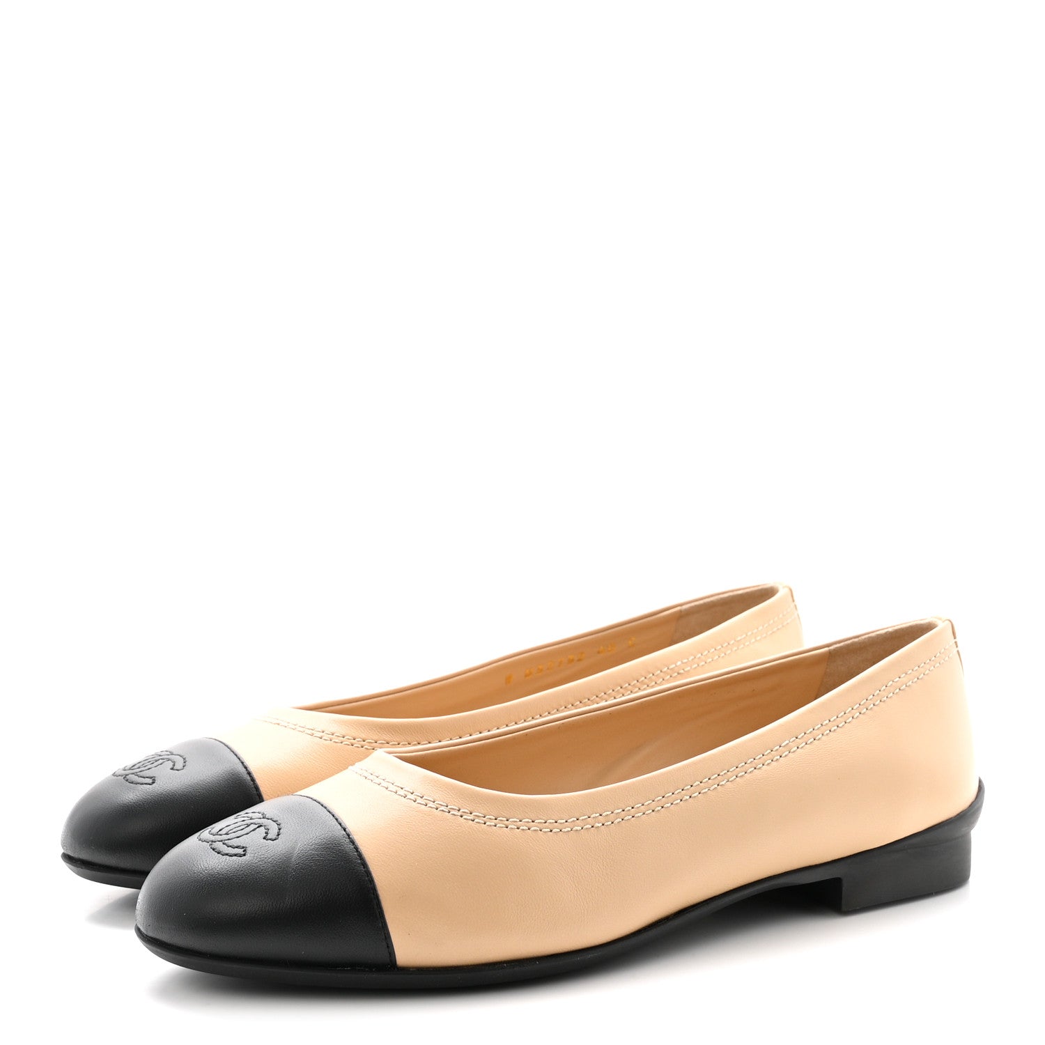 Chanel Lambskin Cap Toe CC Uniform Ballerina Flats 40 Beige Black 4 of 9