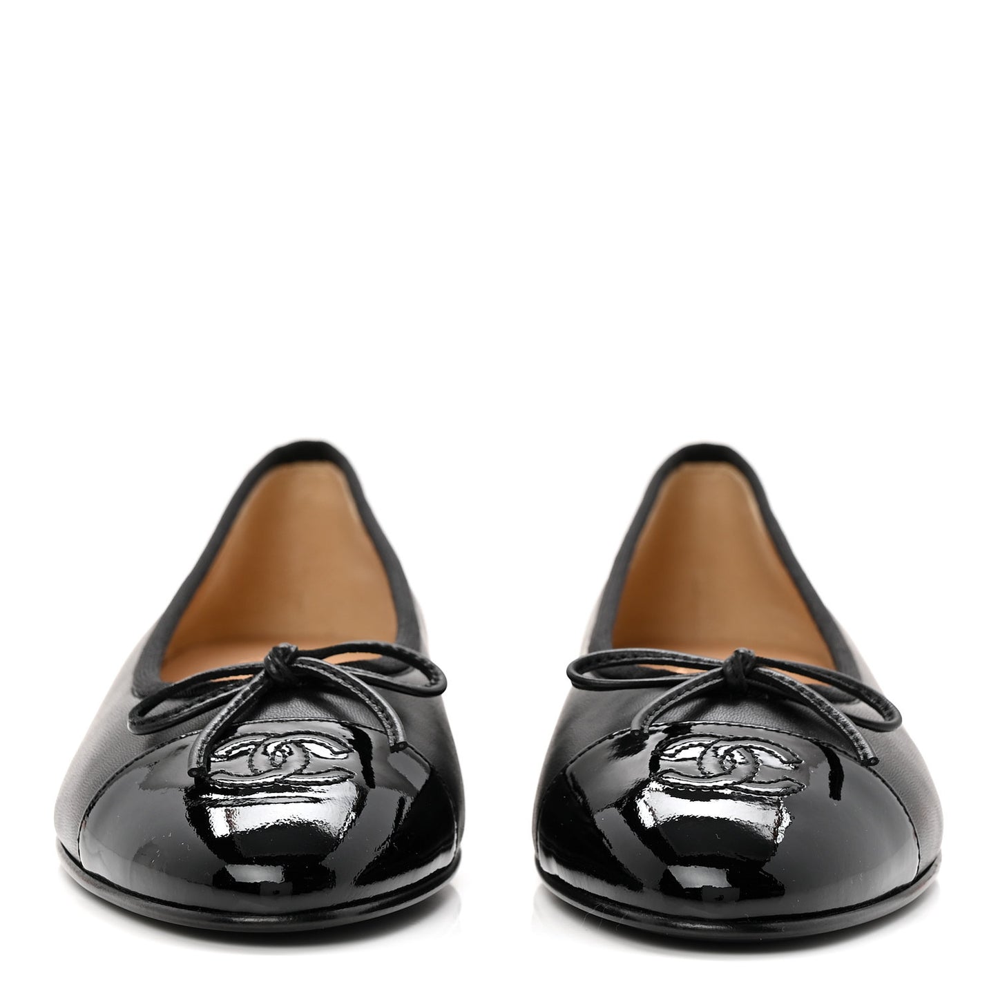 Lambskin Patent Cap Toe Ballerina Flats 38 Black