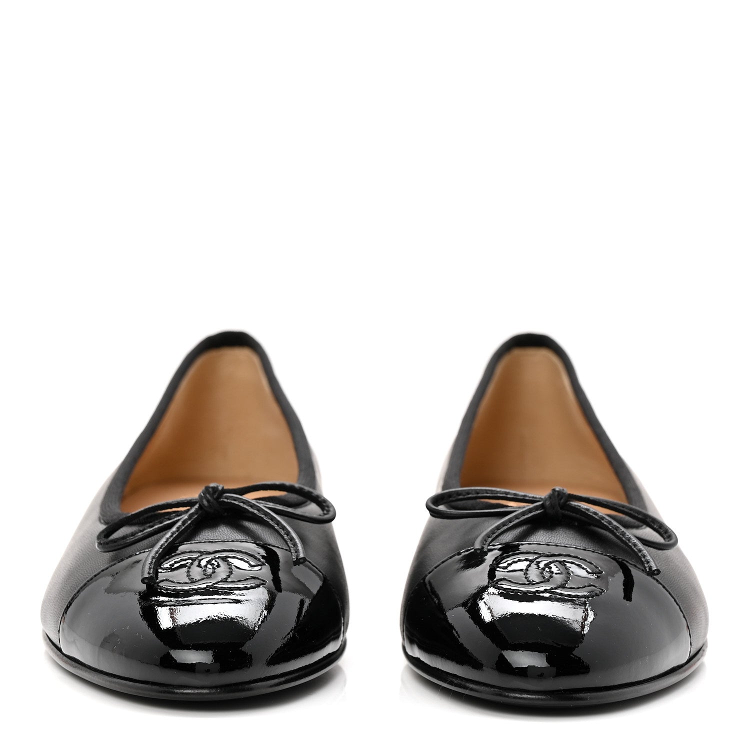 Chanel Lambskin Patent Cap Toe Ballerina Flats 38 Black 2 of 10