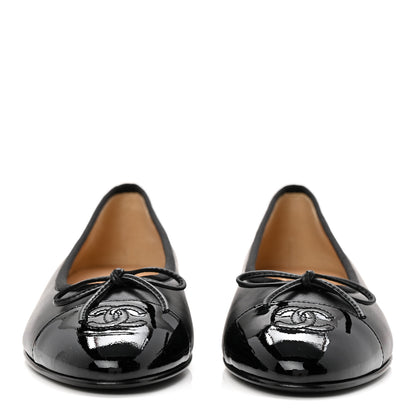 Chanel Lambskin Patent Cap Toe Ballerina Flats 38 Black 2 of 10