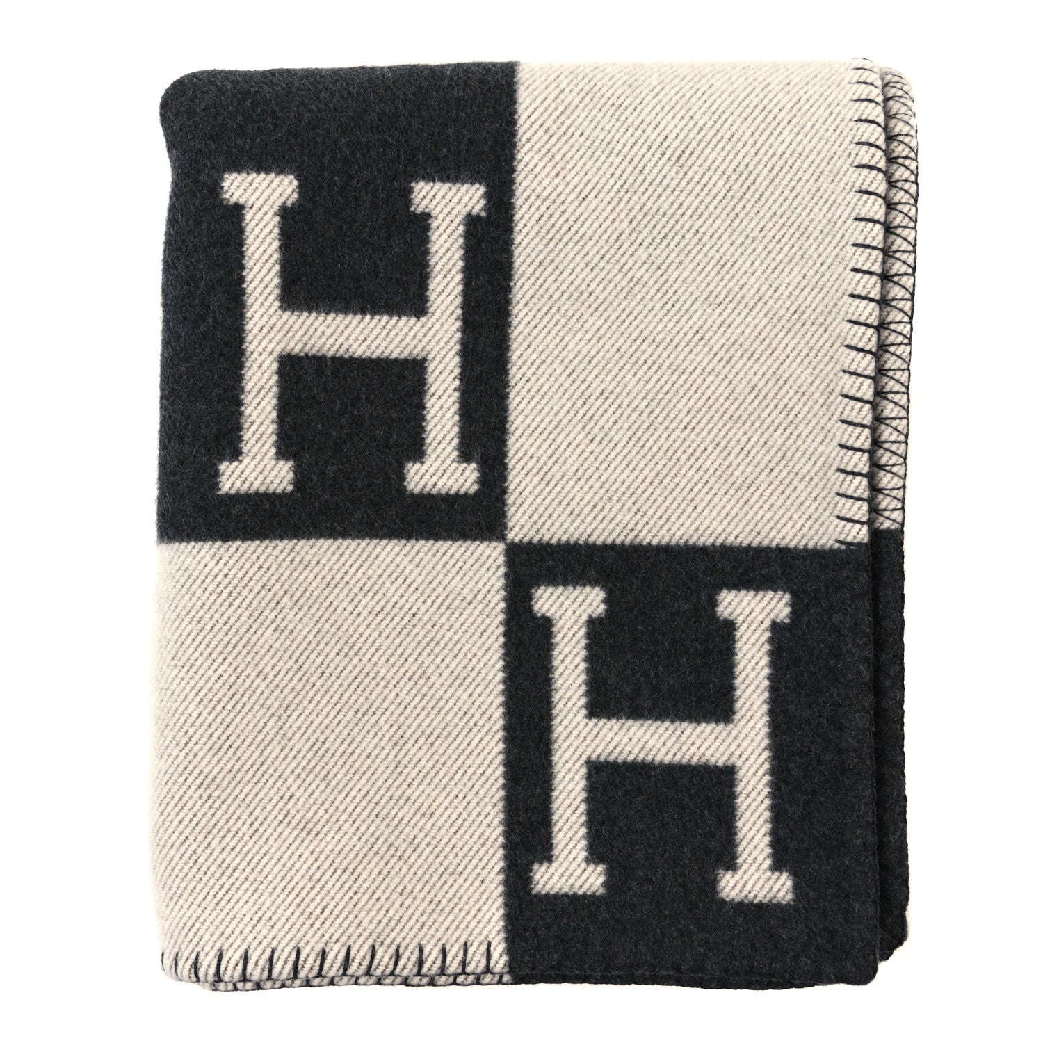Hermes Wool Cashmere Avalon Blanket Ecru Gris Fonce 1 of 3