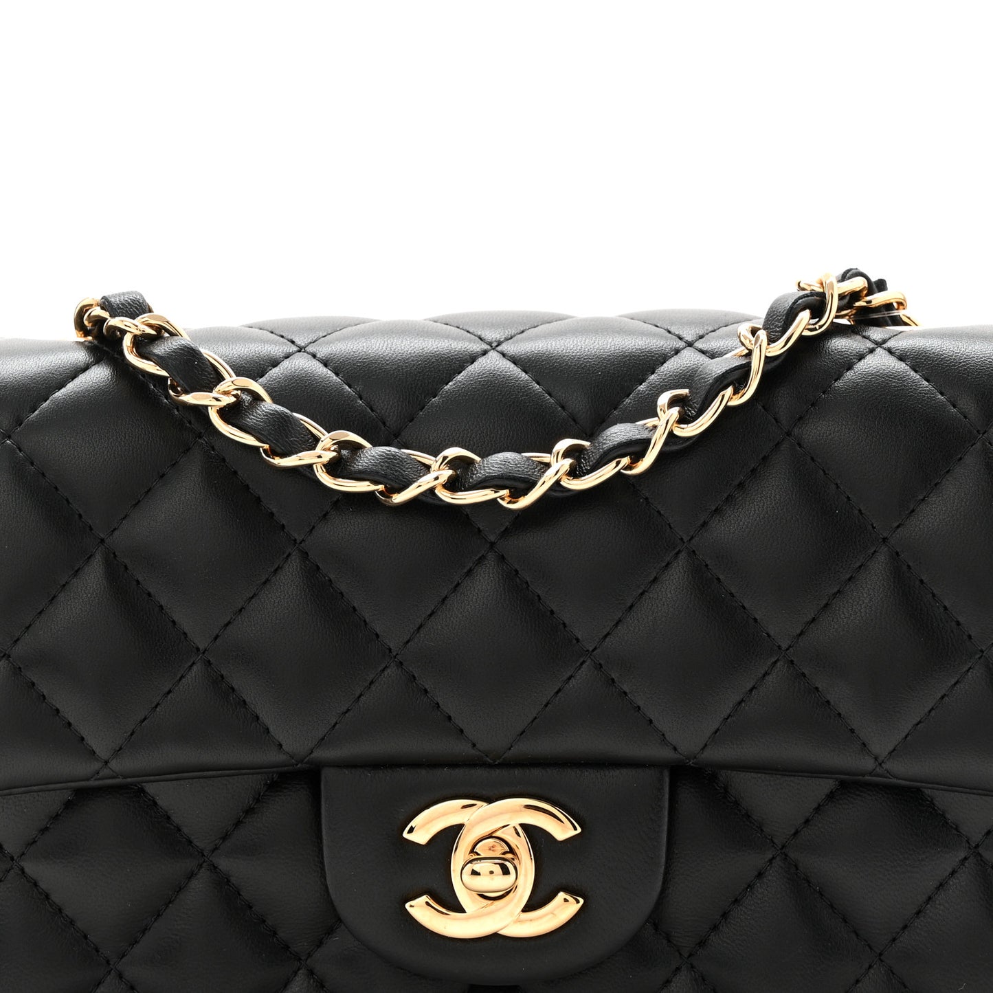 Lambskin Quilted Mini Rectangular Flap Black