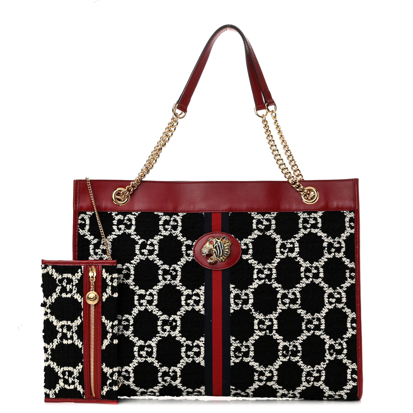 Tweed GG Monogram Large Rajah Chain Tote Romantic Cherry Black White