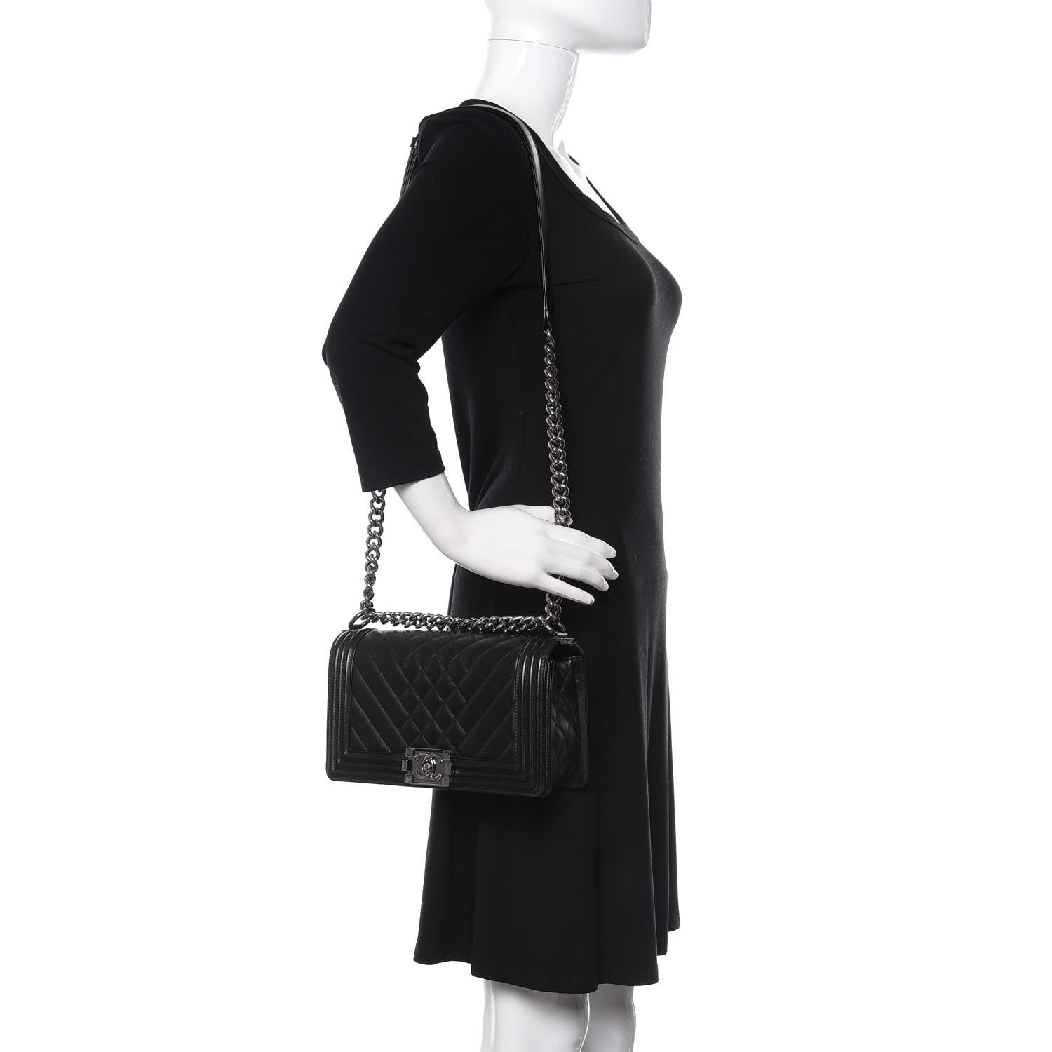 Chanel Lambskin Chevron Quilted Medium Boy Flap Black 2 of 10