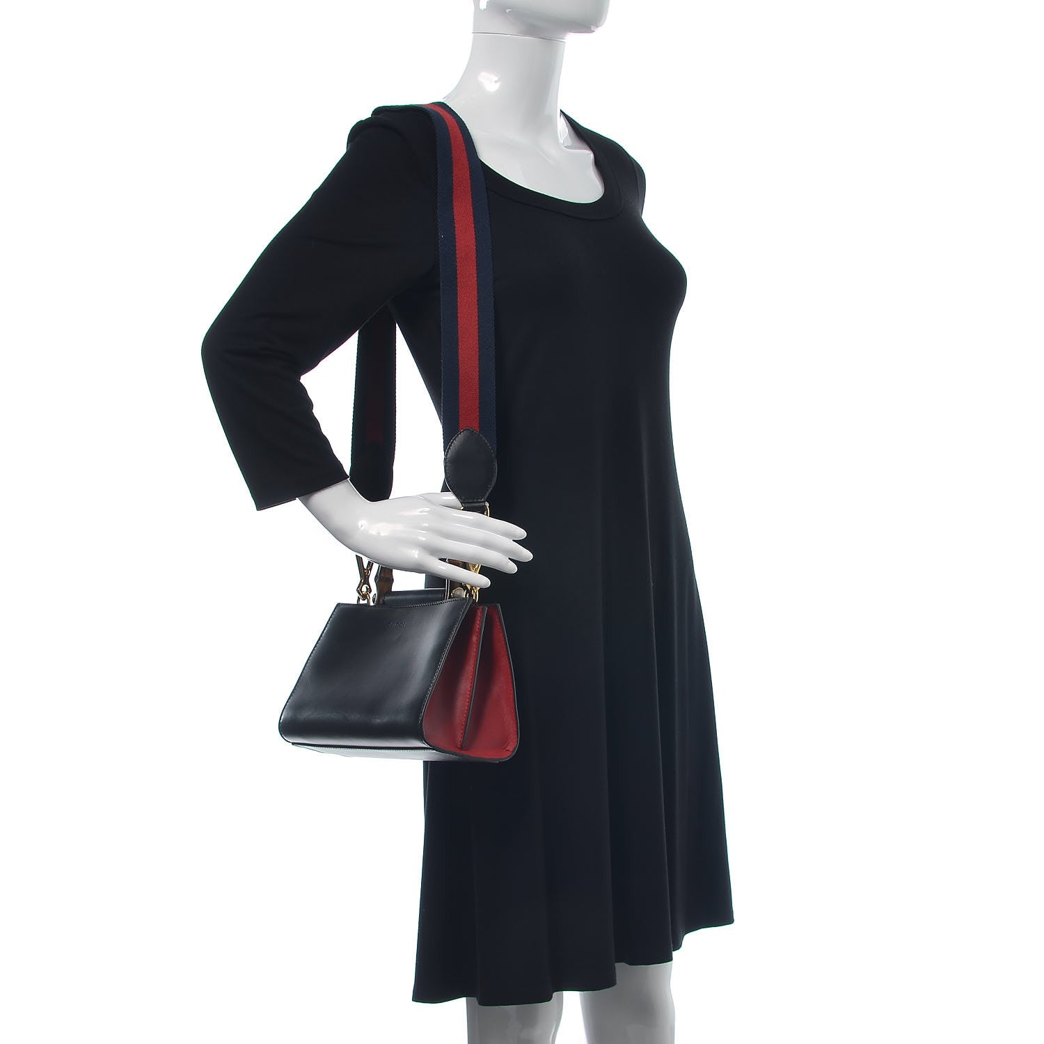 Gucci Nappa Bamboo Web Mini Nymphaea Top Handle Bag Black 2 of 7