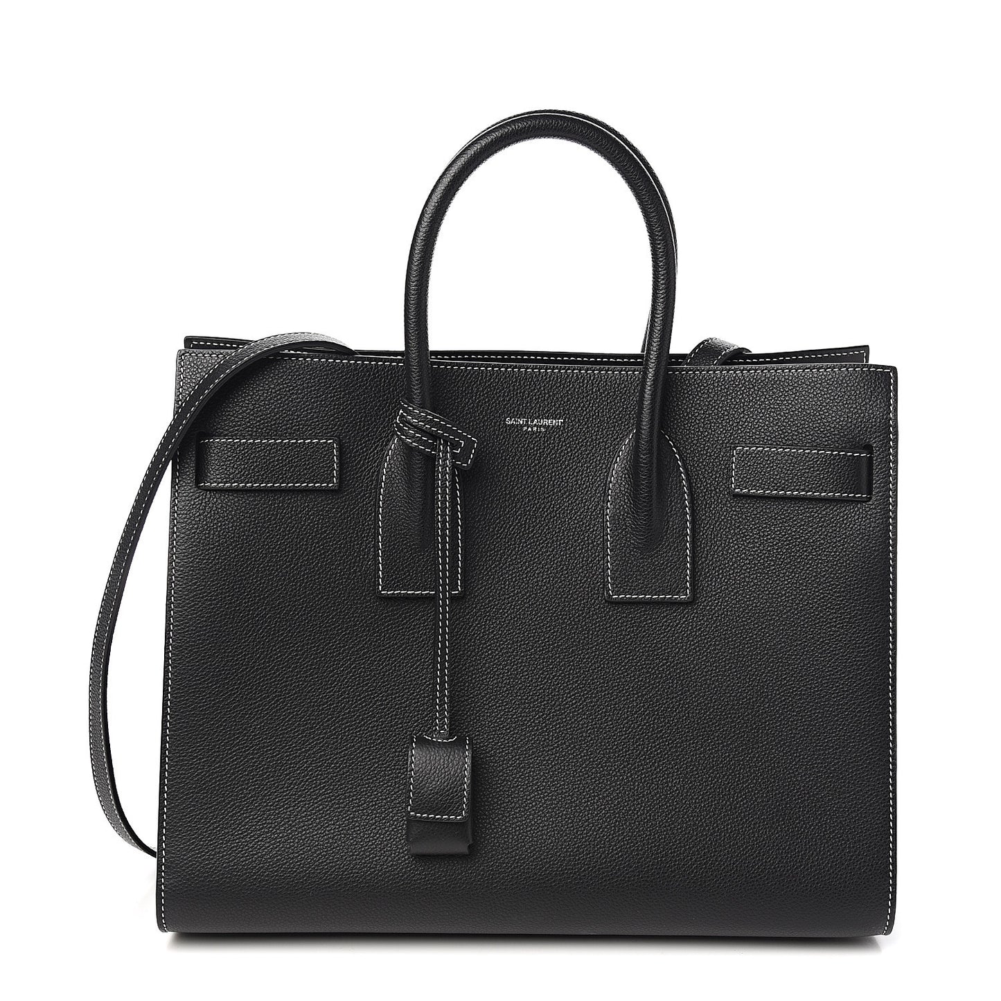 Grained Calfskin Topstitch Small Sac De Jour Black Porcelain