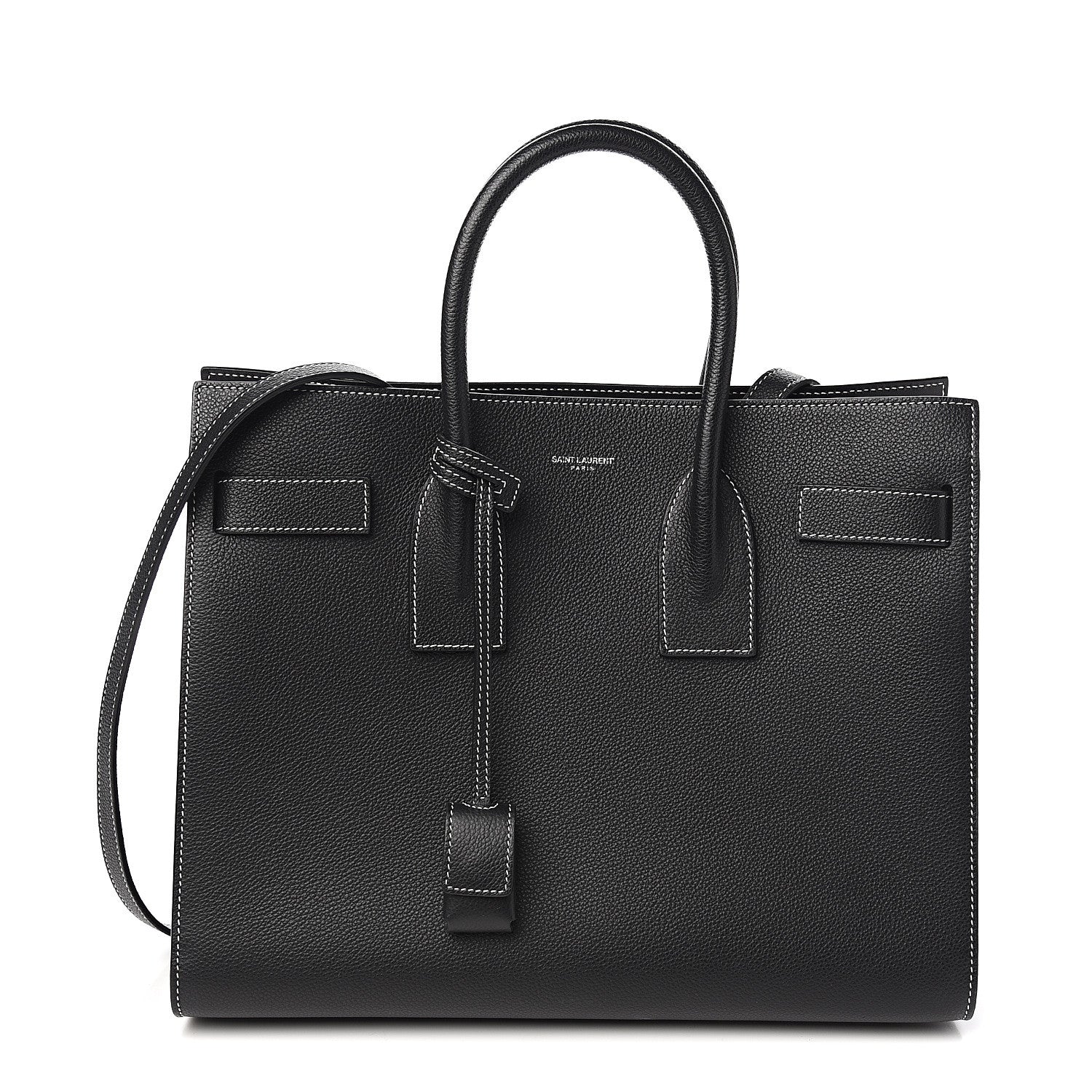 Saint Laurent Grained Calfskin Topstitch Small Sac De Jour Black Porcelain 1 of 8