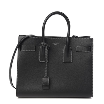Saint Laurent Grained Calfskin Topstitch Small Sac De Jour Black Porcelain 1 of 8