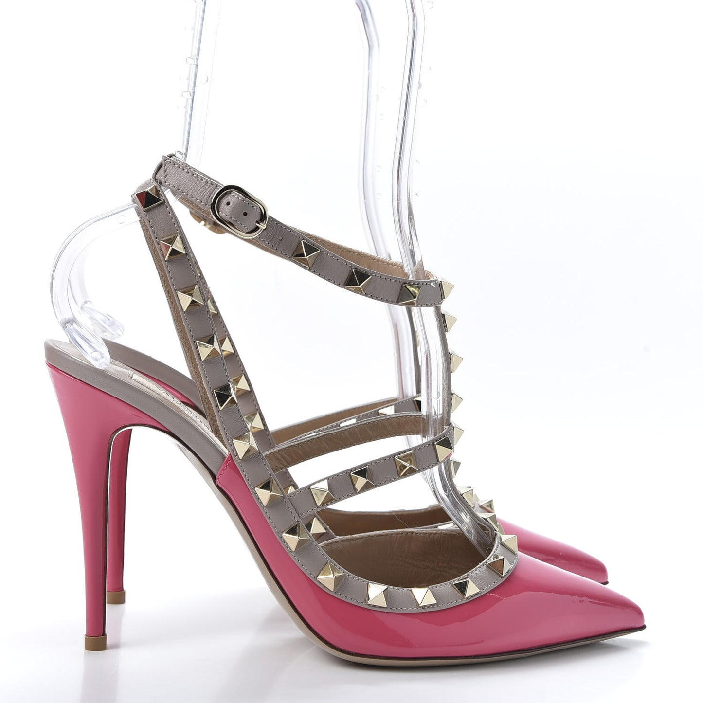 Patent Nappa Rockstud Ankle Strap 100mm Pumps 40 Shadow Pink Poudre