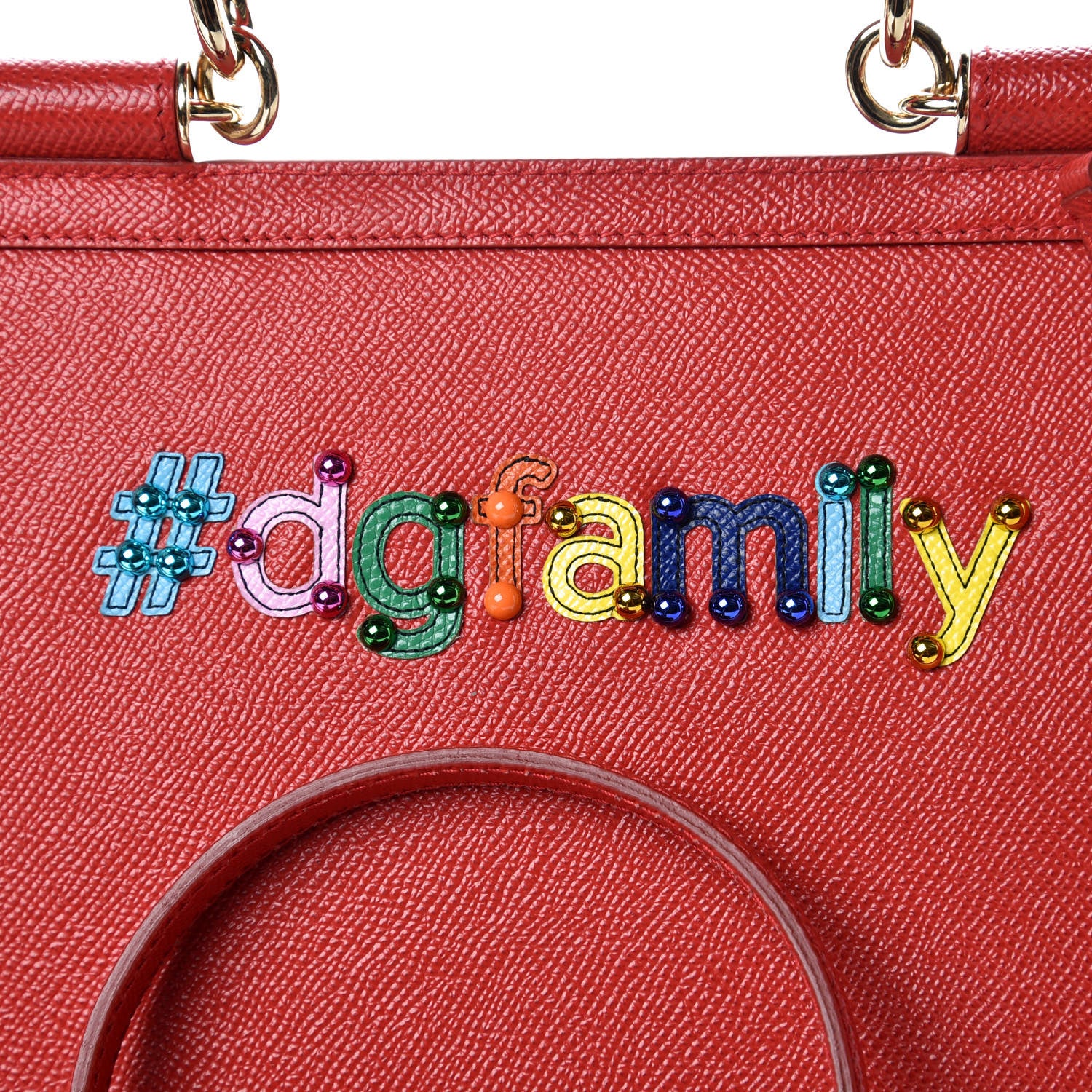 Dolce & Gabbana Dauphine Studded Medium DG Family Patch Miss Sicily Satchel Red 12 of 13