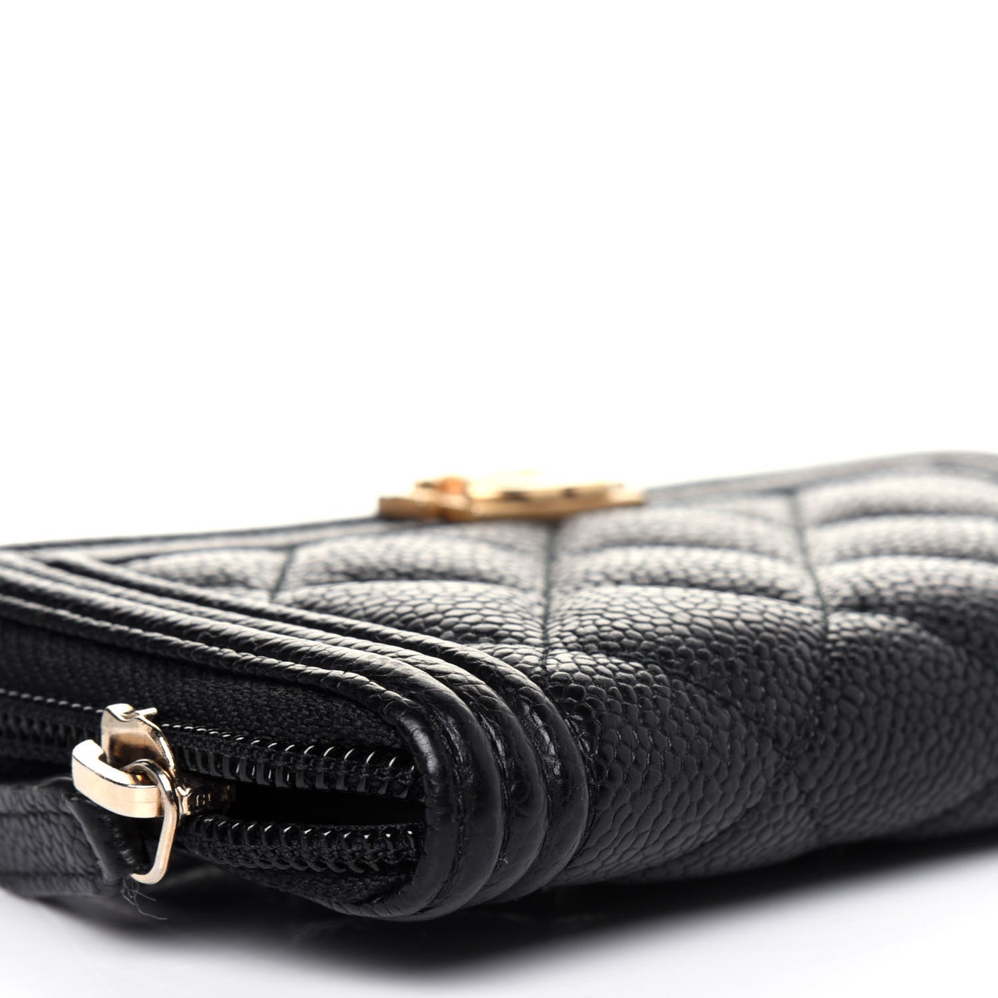 Caviar Quilted Small Boy Zip Around Wallet Black