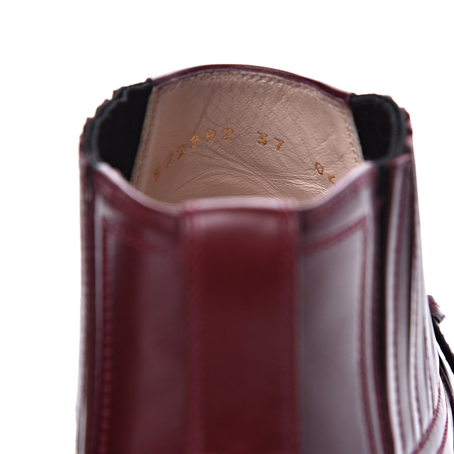 New Waxed Calfskin Womens G Medallion Toe Ankle Boots 37 Red Bordeaux