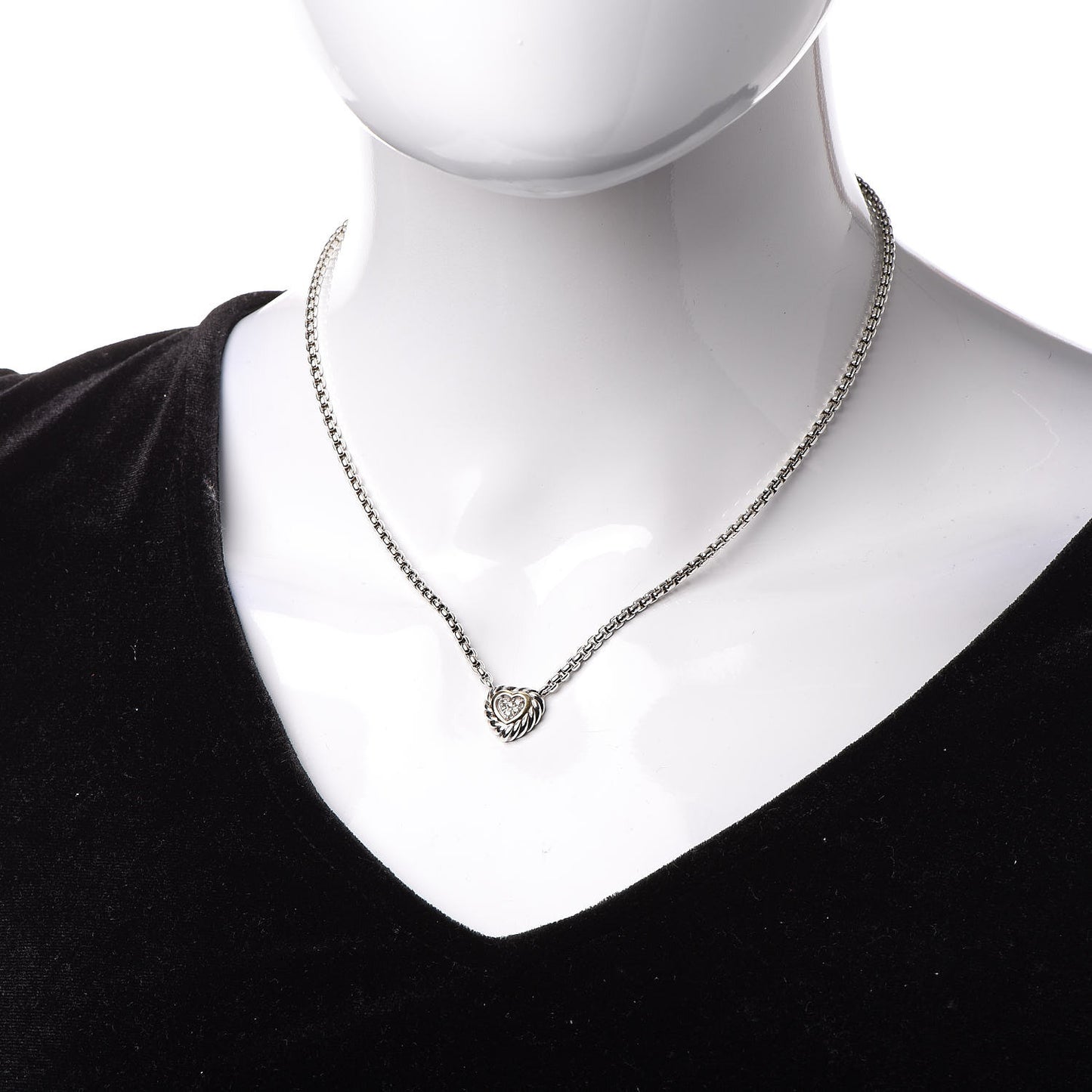 Sterling Silver 18K Yellow Gold Diamond Pave Cable Heart Pendant Necklace