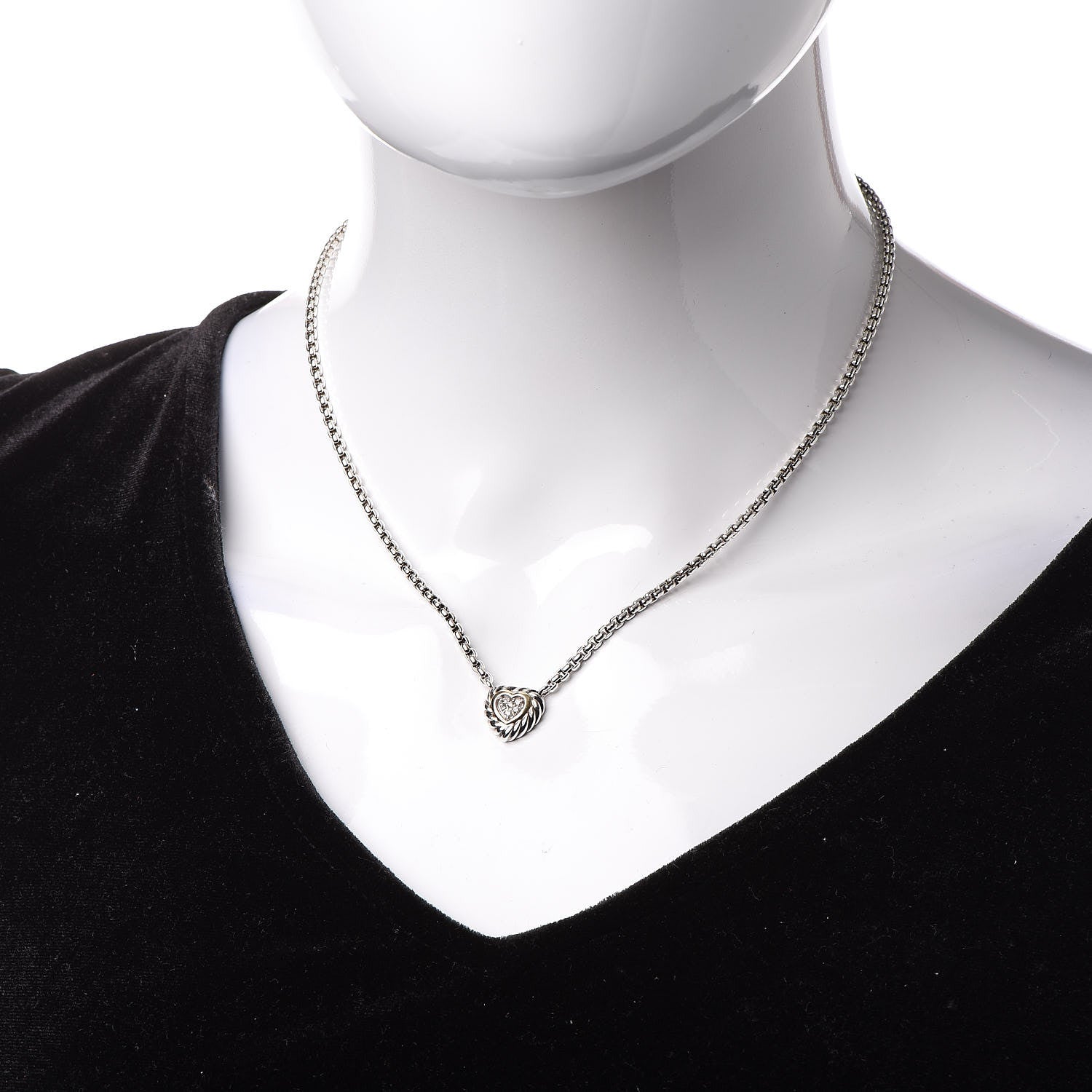 David Yurman Sterling Silver 18K Yellow Gold Diamond Pave Cable Heart Pendant Necklace 2 of 5