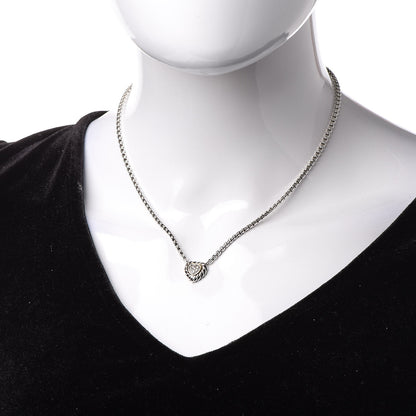 David Yurman Sterling Silver 18K Yellow Gold Diamond Pave Cable Heart Pendant Necklace 2 of 5