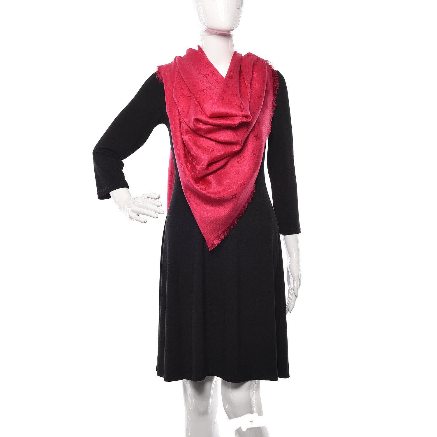 Louis Vuitton Wool Silk Monogram Shawl Strass Pink 2 of 3