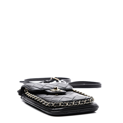 Chanel Lambskin Quilted Chain Around Flap Crossbody Black 3 of 10