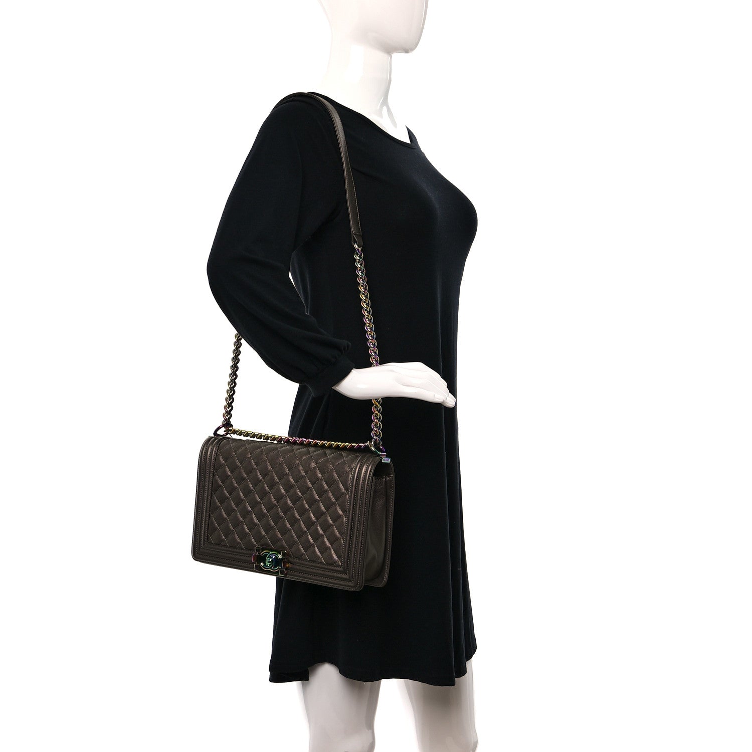 Chanel Iridescent Goatskin Quilted New Medium Boy Flap Dark Gold 2 of 10