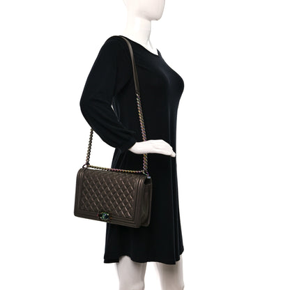 Chanel Iridescent Goatskin Quilted New Medium Boy Flap Dark Gold 2 of 10