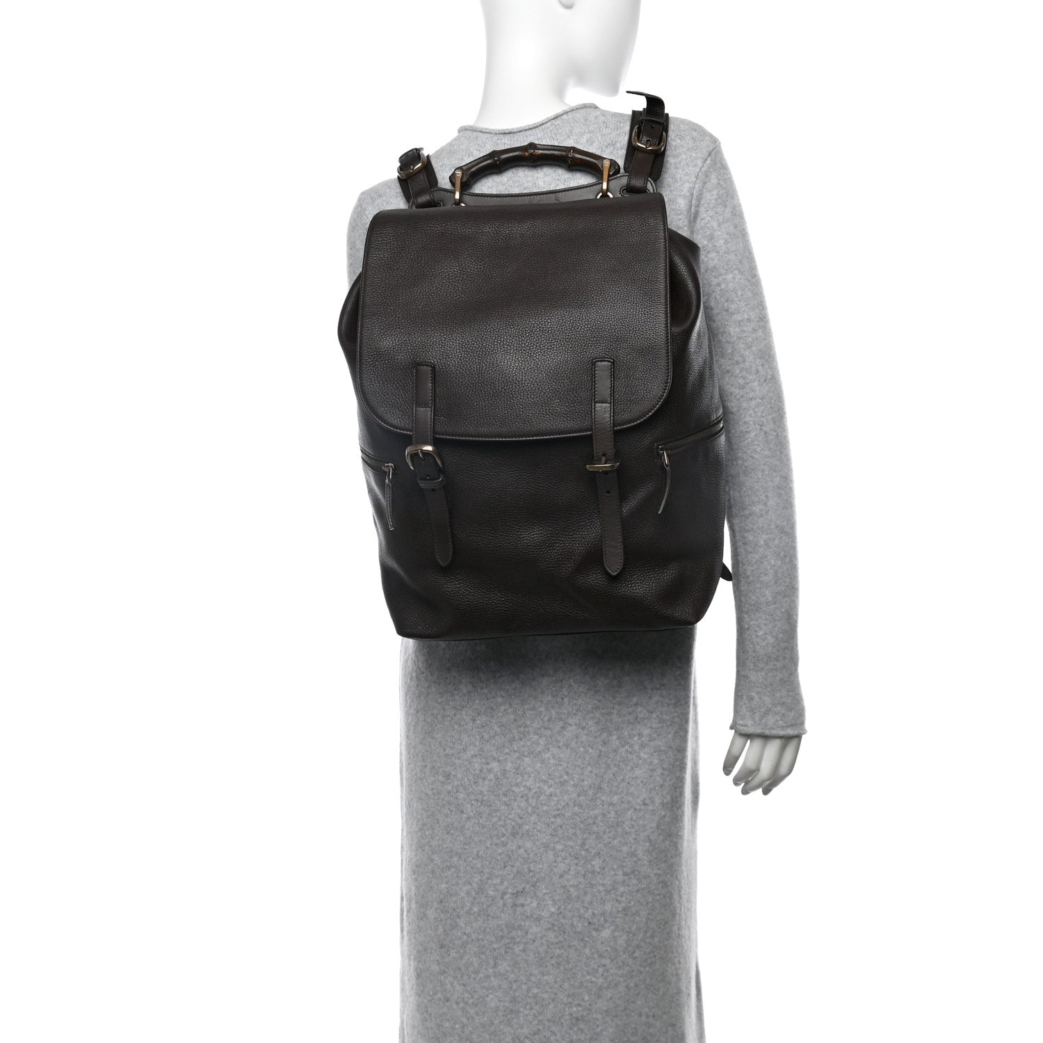 Gucci Calfskin Bamboo Drawstring Backpack Dark Brown 2 of 11