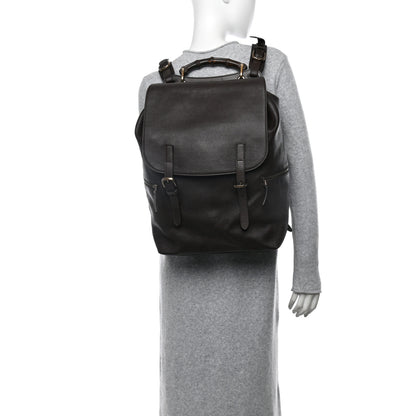 Gucci Calfskin Bamboo Drawstring Backpack Dark Brown 2 of 11