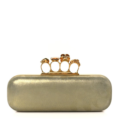 Alexander McQueen Metallic Lambskin Skull Knuckle Box Clutch Gold 1 of 10