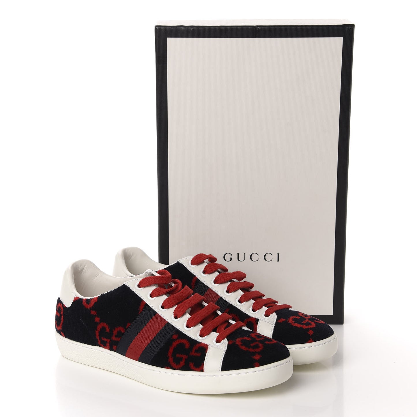 Terry Cloth GG Monogram Web Womens Ace Sneakers 36 Blue Red