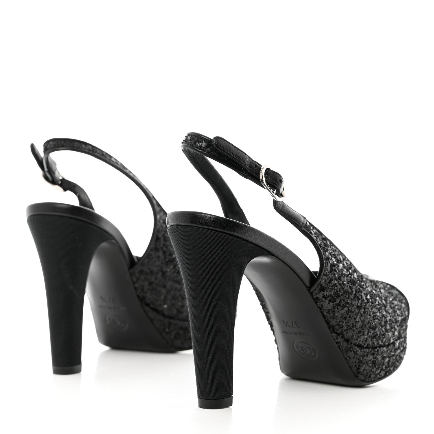 Chanel Glitter Grosgrain Cap Toe CC Slingback Pumps 37.5 Black 4 of 9