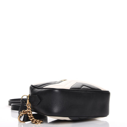 Gucci Calfskin Matelasse Mini GG Marmont Chain Shoulder Bag Black White 4 of 9