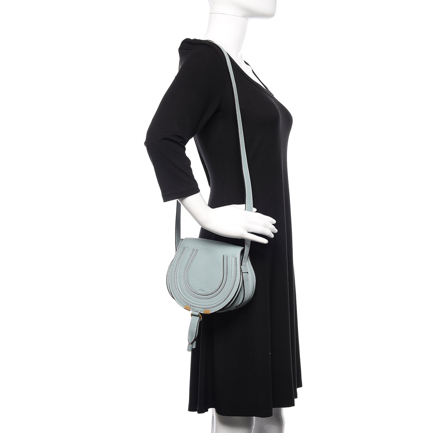 Calfskin Mini Marcie Round Crossbody Bag Faded Blue