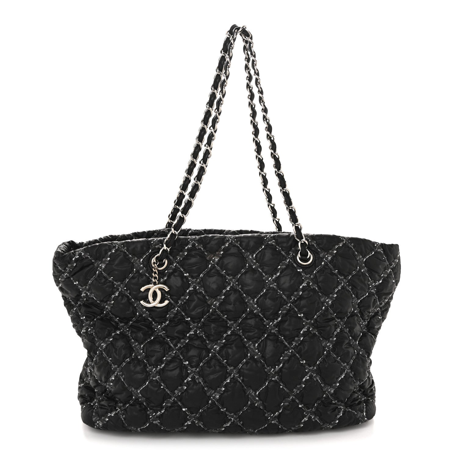 Chanel Nylon Quilted Tweed Stitch Bubble Tote Black 1 of 14