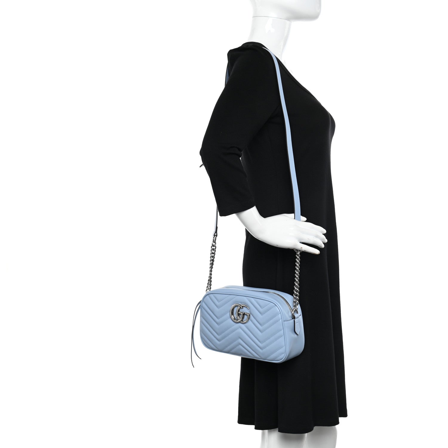 Gucci Calfskin Matelasse Small GG Marmont Chain Shoulder Bag Porcelain Light Blue 2 of 10