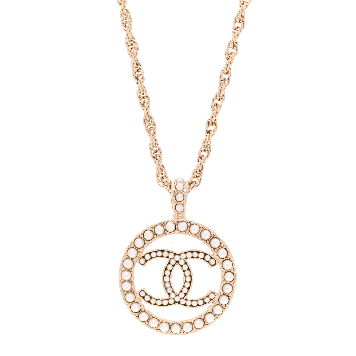 Chanel Pearl CC Round Pendant Necklace Gold 5 of 6