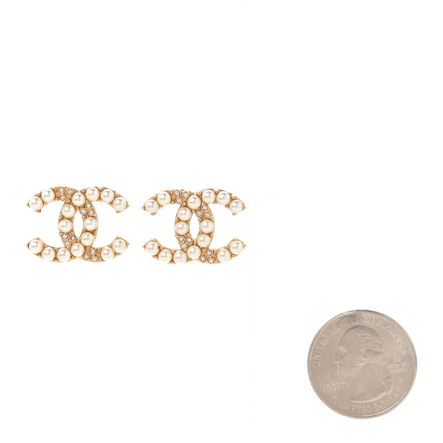 Pearl Crystal CC Earrings Gold