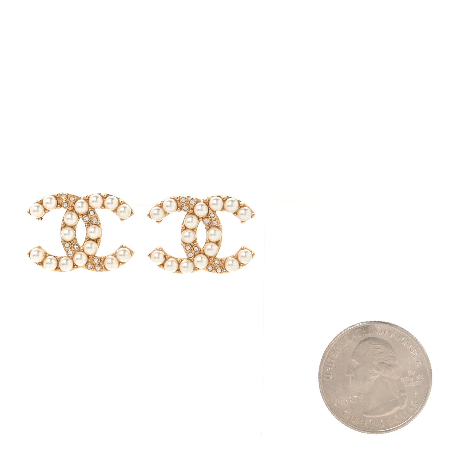 Chanel Pearl Crystal CC Earrings Gold 2 of 5