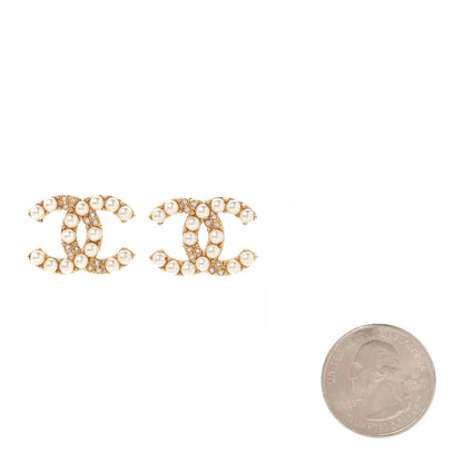 Chanel Pearl Crystal CC Earrings Gold 2 of 5