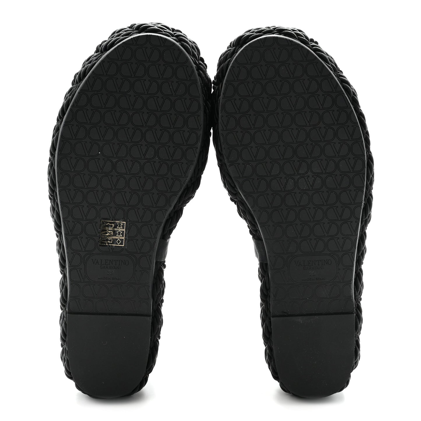 Calfskin Silk Torchon Vlogo Platform Espadrille 100 Wedge Sandals 39 Black